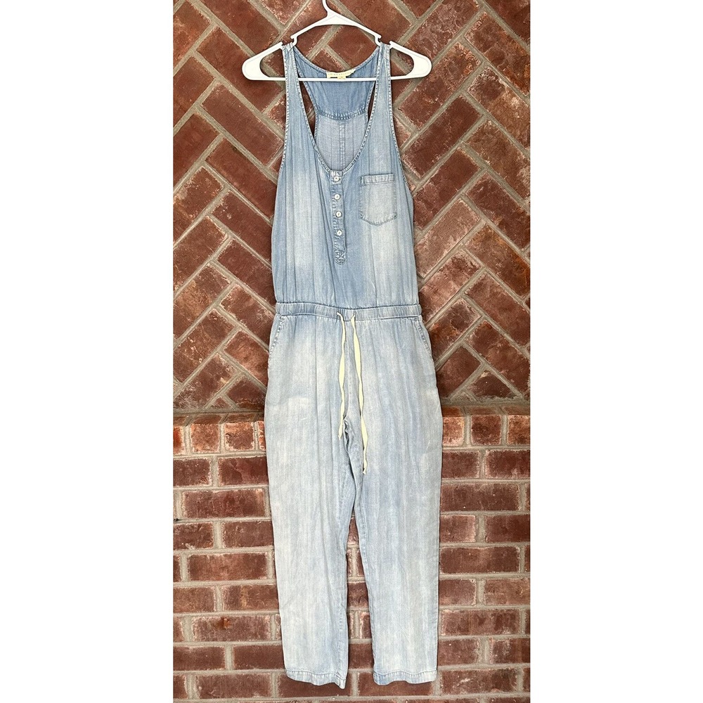 Lovestitch Racerback Jumpsuit Blue Womens Medium One Piece Elastic Waist Tencel